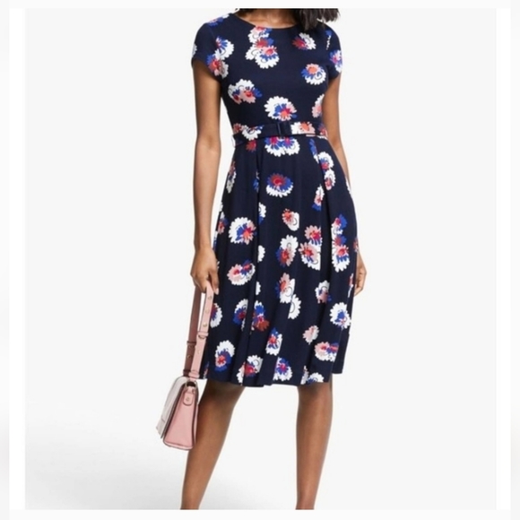 Boden Aida Blue Floral Ponte Belted Fit & Flare Dress Size 10R(US. - Picture 6 of 9